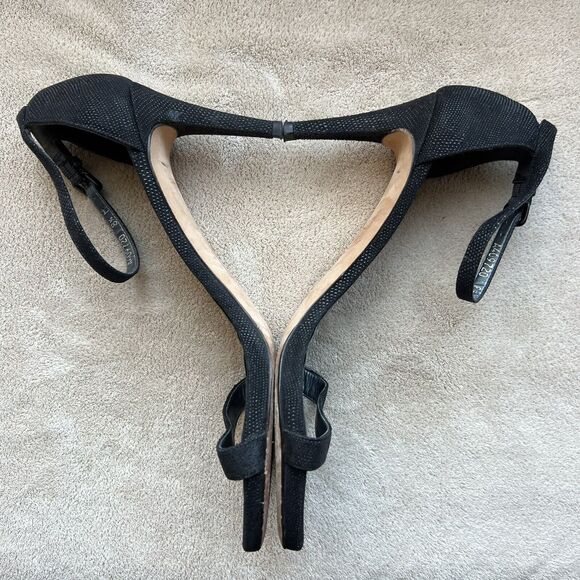 Stuart Weitzman Black Goose Bump Leather Nudist Strappy Heeled Sandals 8.5 M - Picture 6 of 16